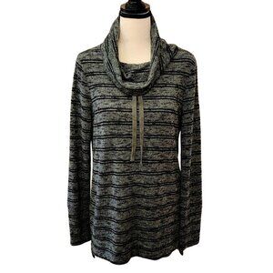 2/$30 Olive + Oak Lidy Cowl Neck Hi-Low Knit Top Tunic Green Striped XS #8908